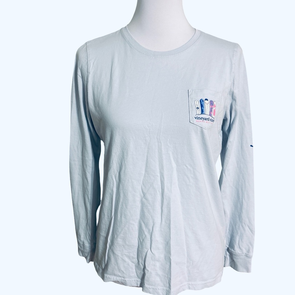 Vineyard Vines Light Blue Long Sleeve Pocket Tee Shirt